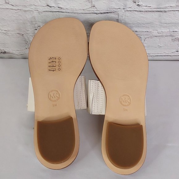 MICHAEL KORS 'AUGUST' LEATHER TOE-RING SLIP-ON SLIDE SANDALS IVORY TUSK 9 - Picture 11 of 16
